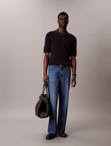 CK JEANS Áo Len Nam Waffle Knit Polo Shirt