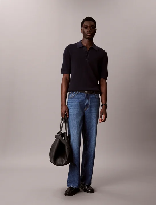 CK JEANS Áo Len Nam Waffle Knit Polo Shirt