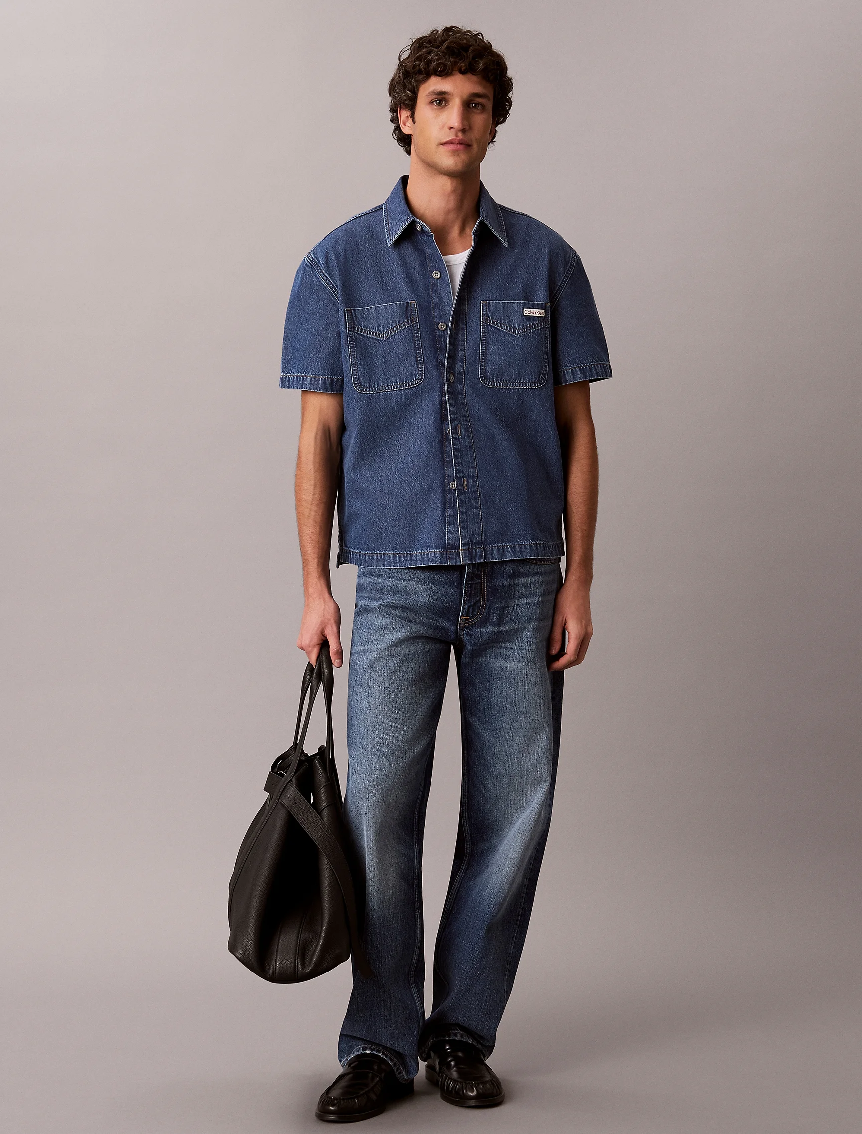 CK JEANS Áo Sơ Mi Nam Boxy Denim Short Sleeve Shirt