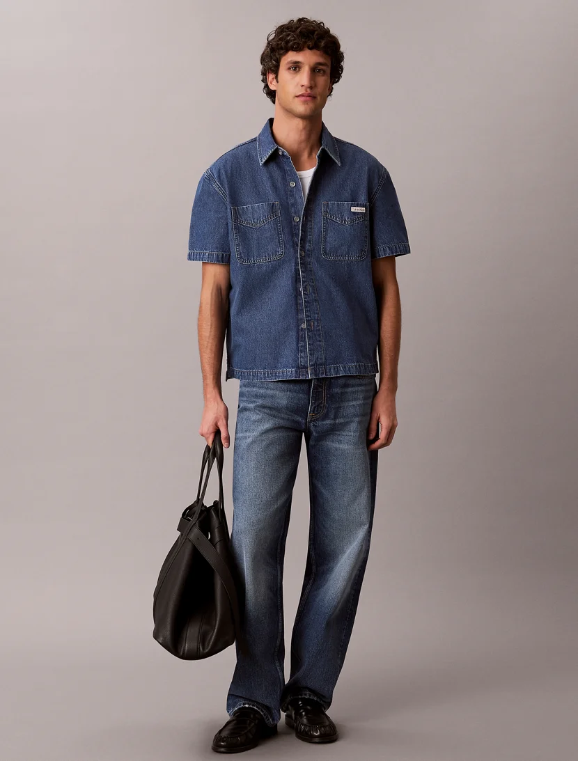 CK JEANS Áo Sơ Mi Nam Boxy Denim Short Sleeve Shirt