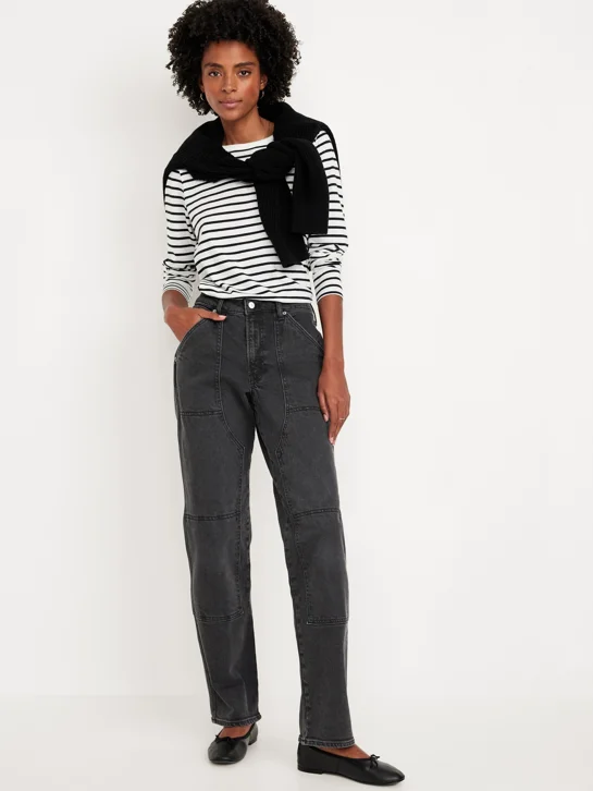 OLD NAVY Quần Jean Ống Rộng Lưng Cao Nữ
