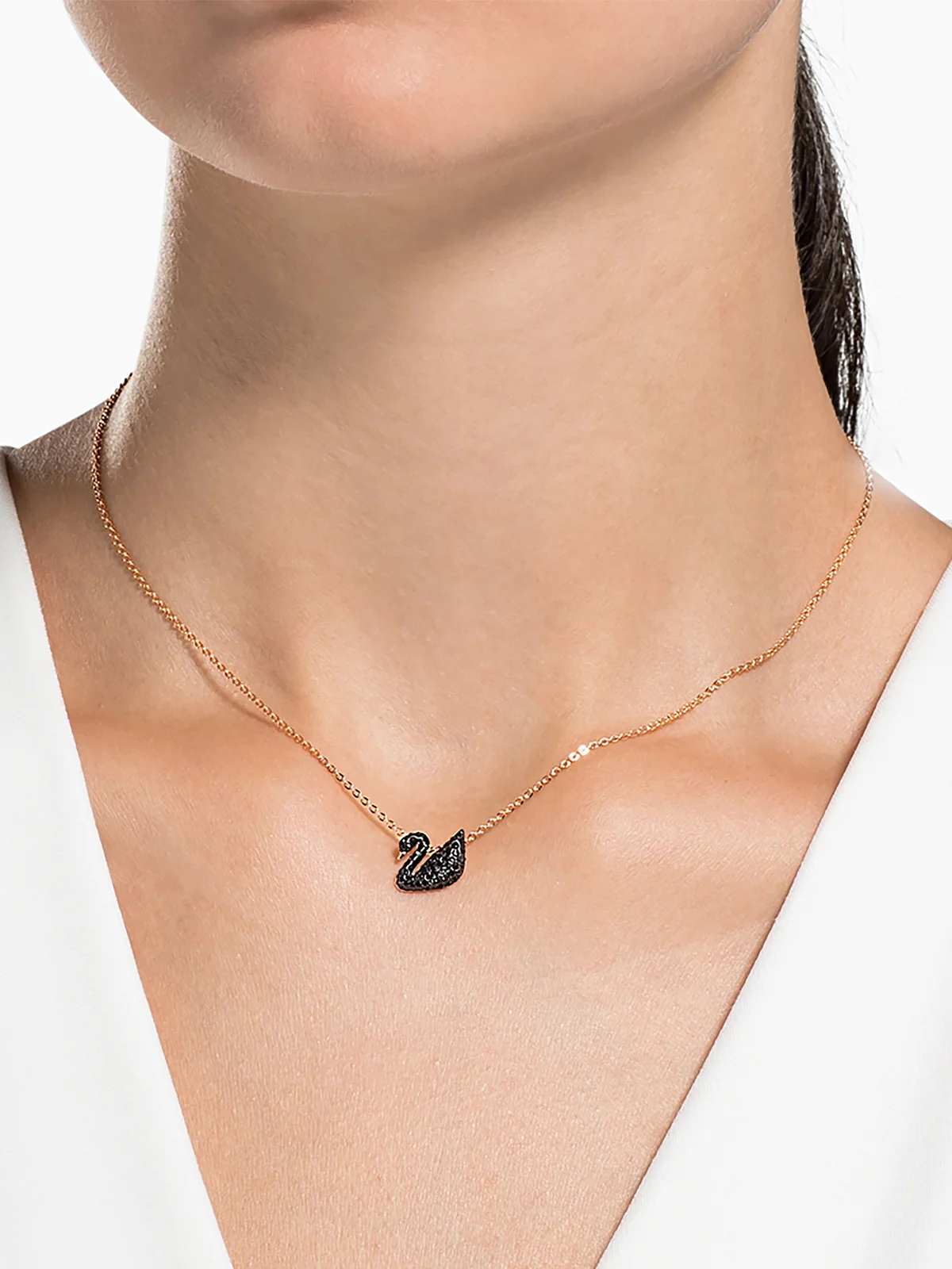 SWAROVSKI Vòng Cổ Swarovski Iconic Swan, Swan, Small, Black, Rose Gold-Tone Plated