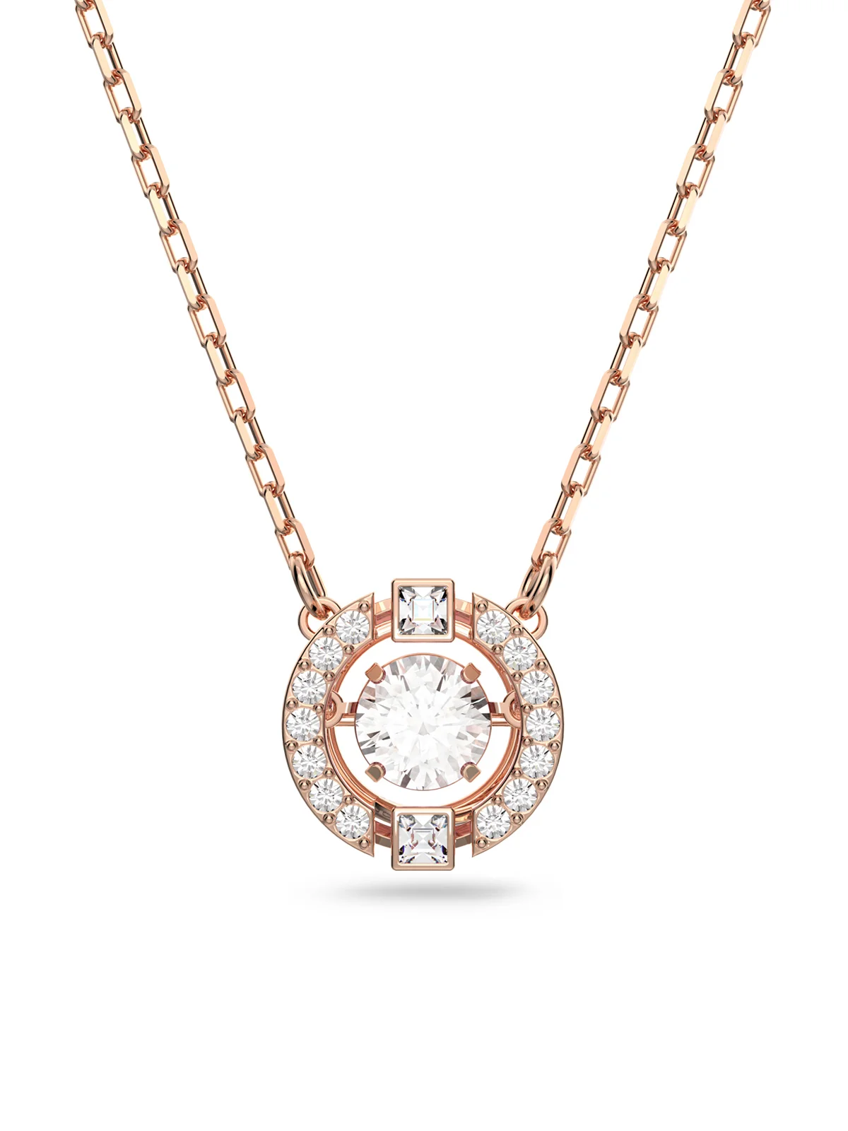 SWAROVSKI Vòng Cổ Swarovski Sparkling Dance, Round Cut, White, Rose Gold-Tone Plated
