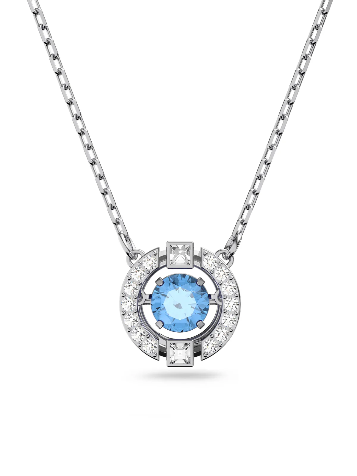 SWAROVSKI Vòng Cổ Swarovski Sparkling Dance, Round Cut, Blue, Rhodium Plated