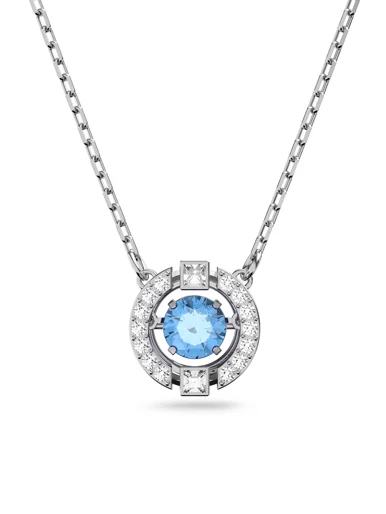 SWAROVSKI Vòng Cổ Swarovski Sparkling Dance, Round Cut, Blue, Rhodium Plated