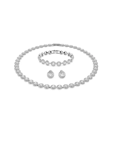 SWAROVSKI Bộ Trang Sức Angelic Set, Round Cut, White, Rhodium Plated