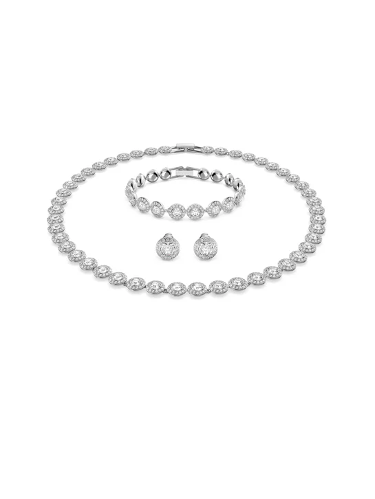 SWAROVSKI Bộ Trang Sức Angelic Set, Round Cut, White, Rhodium Plated