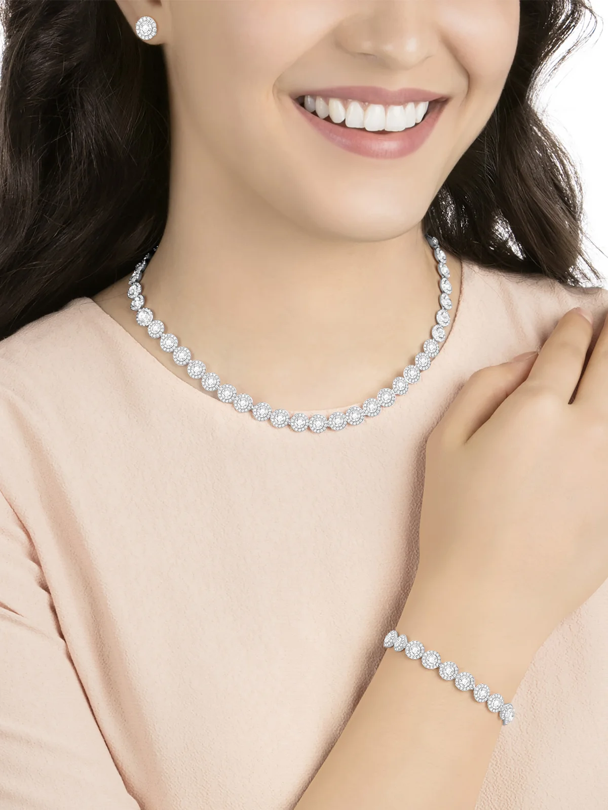SWAROVSKI Bộ Trang Sức Angelic Set, Round Cut, White, Rhodium Plated