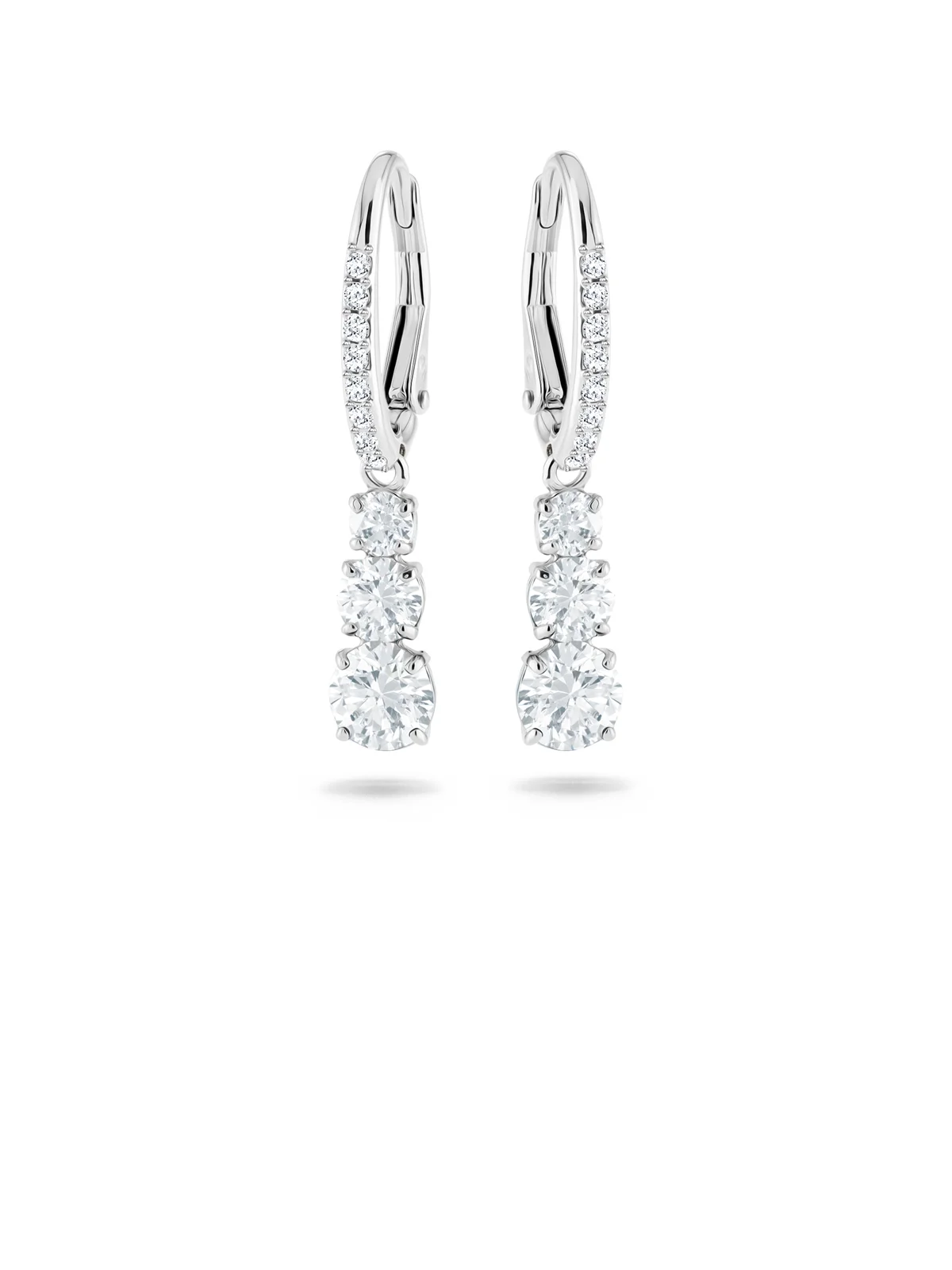SWAROVSKI Bông Tai Attract Trilogy Hoop, Round Cut, White, Rhodium Plated
