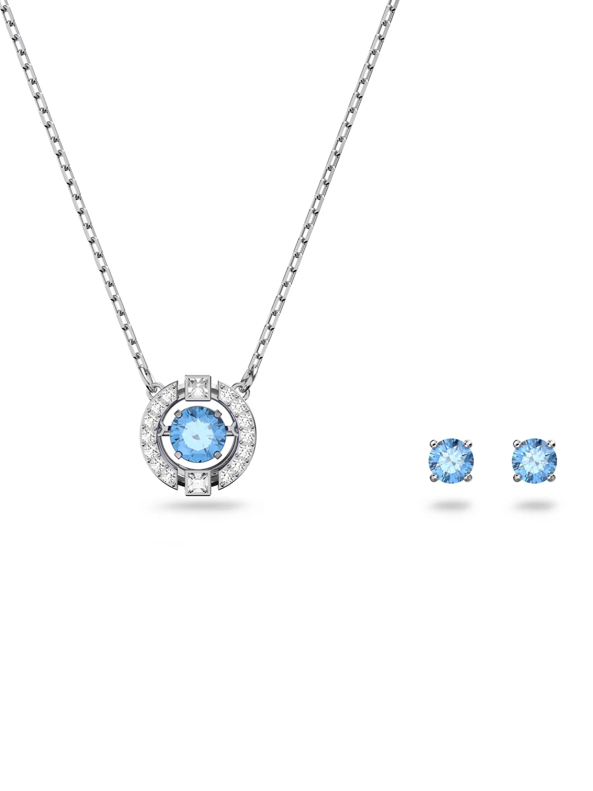 SWAROVSKI Bộ Trang Sức Swarovski Sparkling Dance Set, Round Cut, Blue, Rhodium Plated