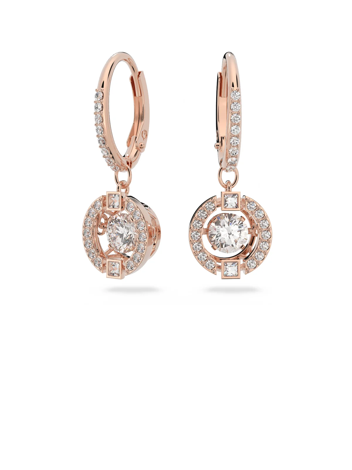 SWAROVSKI Bông Tai Sparkling Dance, Drop Earrings, Round Cut, White, Rose Gold-Tone Plated