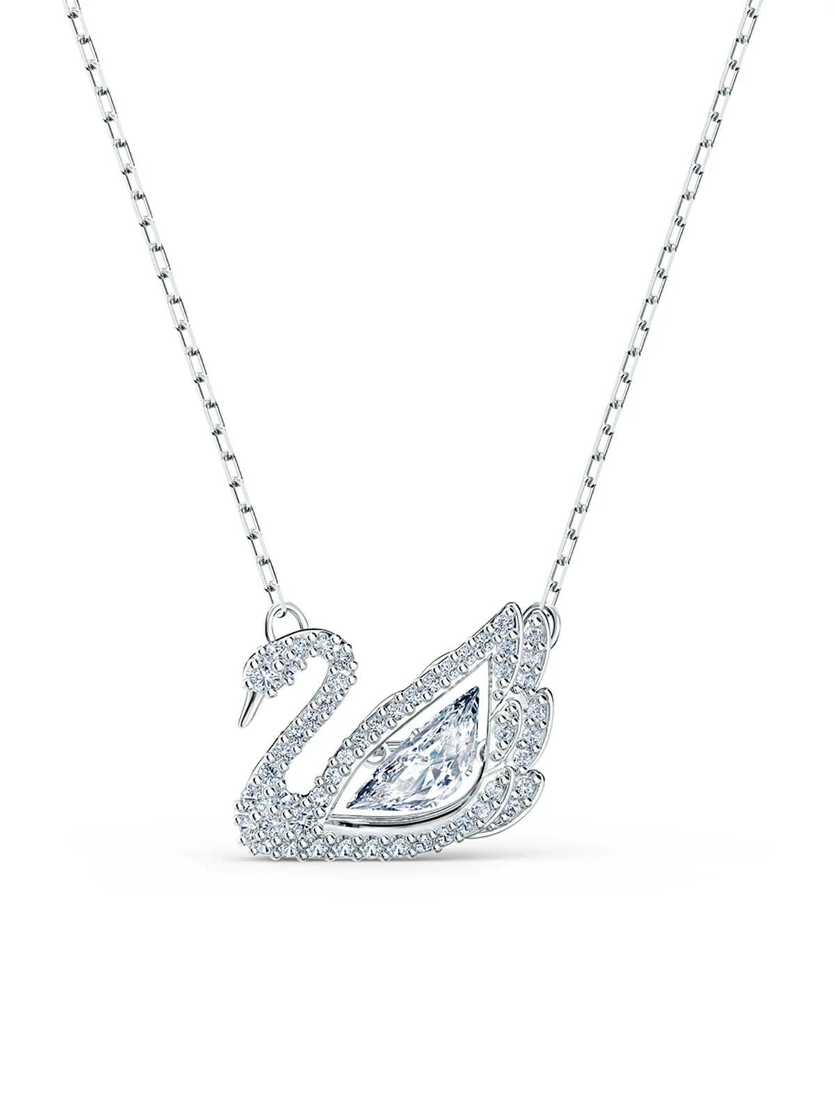 SWAROVSKI Vòng Cổ Dancing Swan, Swan, White, Rhodium Plated