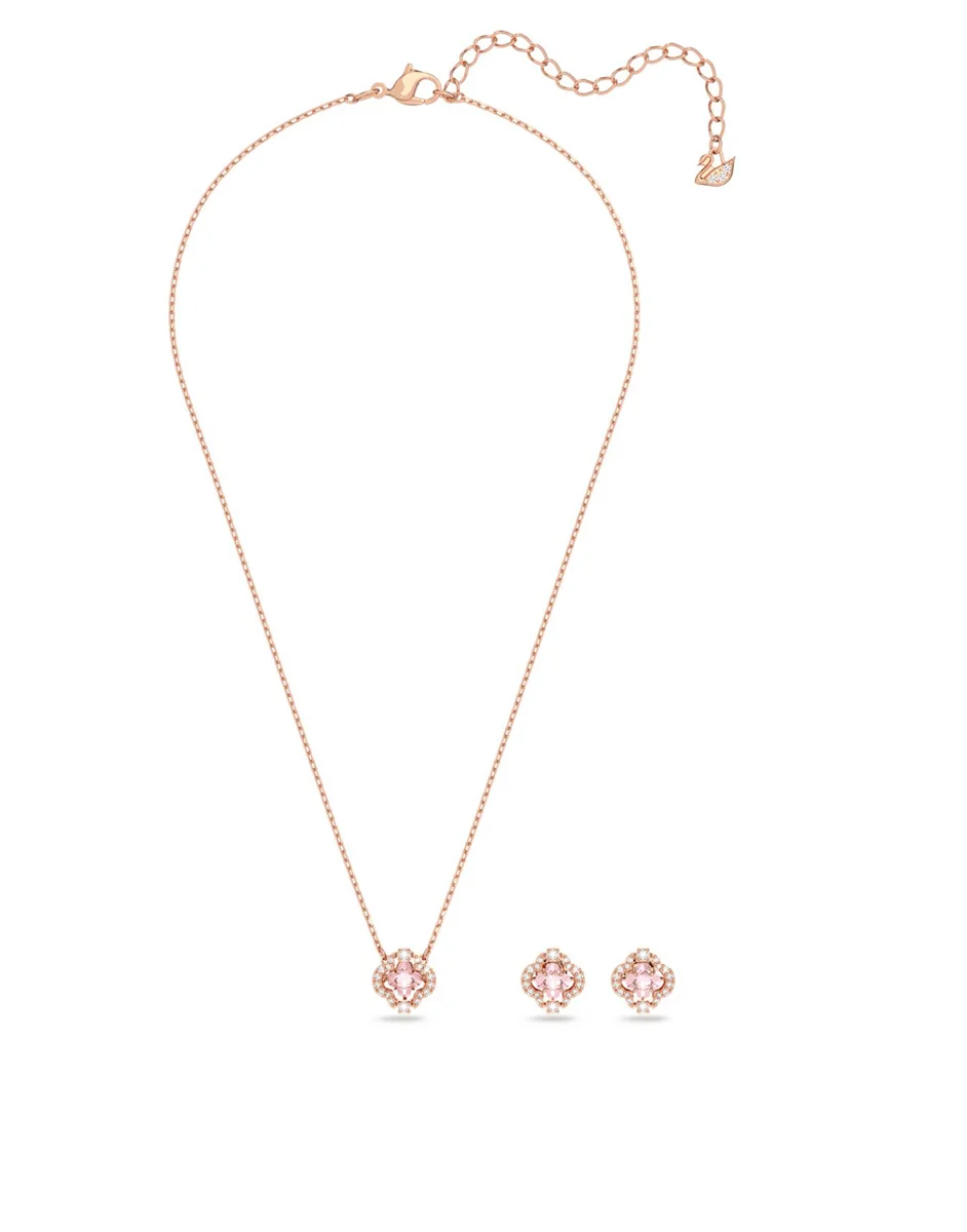 SWAROVSKI Bộ Trang Sức Swarovski Sparkling Dance, Clover, Pink, Rose Gold-Tone Plated