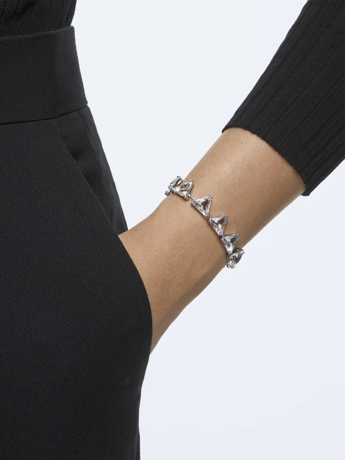 SWAROVSKI Vòng Tay Ortyx, Triangle Cut, White, Rhodium Plated