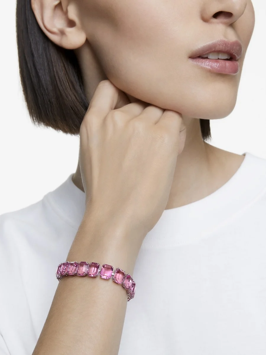 SWAROVSKI Vòng Tay Millenia, Octagon Cut, Pink, Rhodium Plated