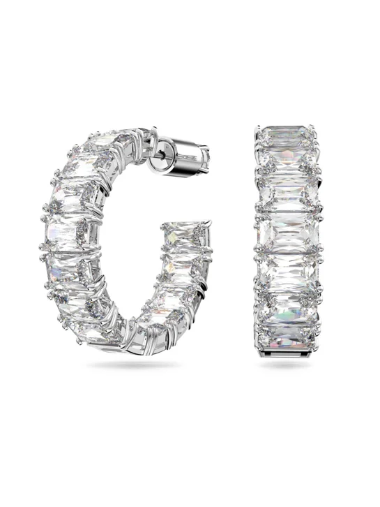SWAROVSKI Bông Tai Millenia, Hoop Earrings, Octagon Cut, White, Rhodium Plated