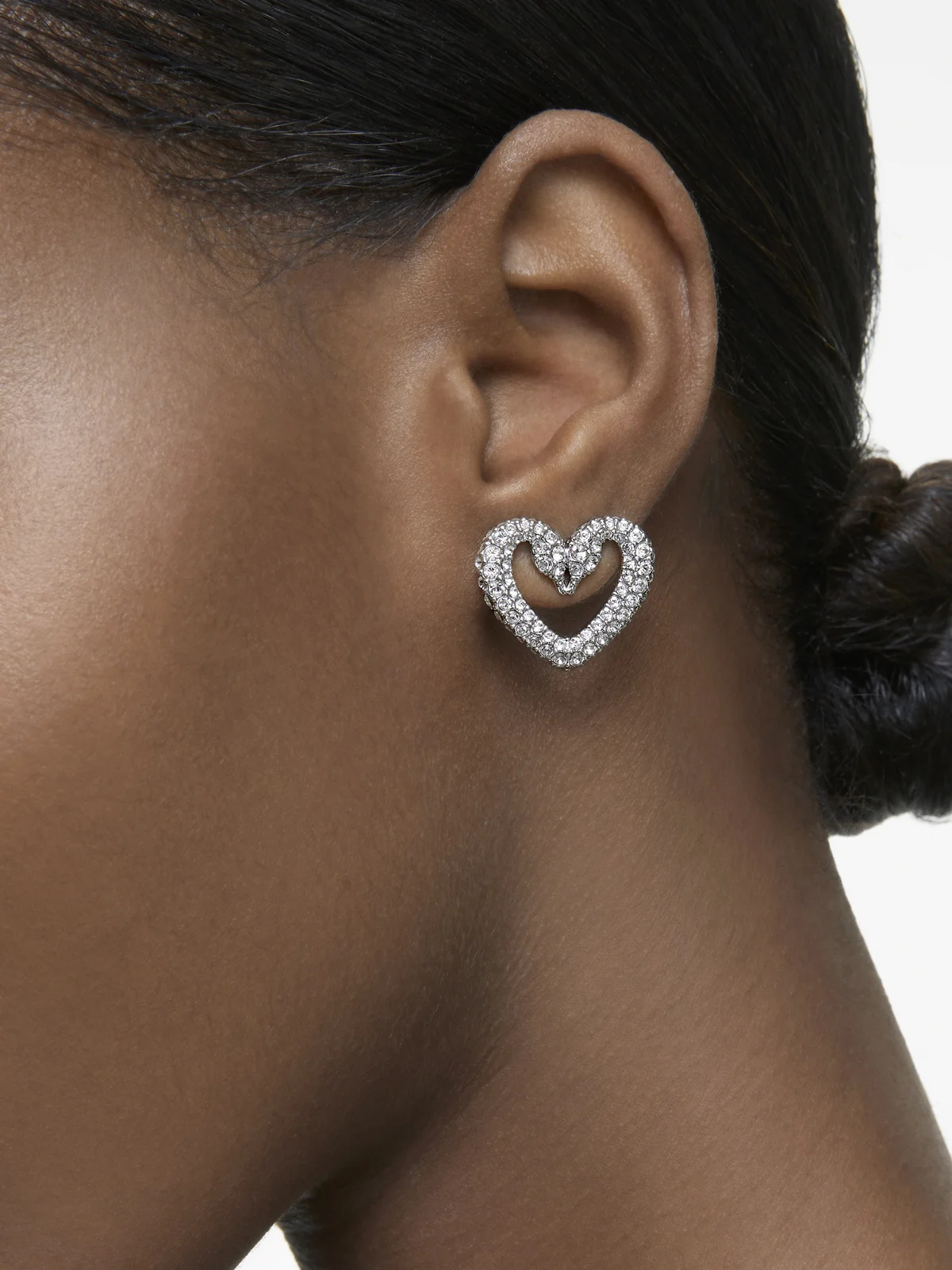 SWAROVSKI Bông Tai Una Stud, Heart, Small, White, Rhodium Plated