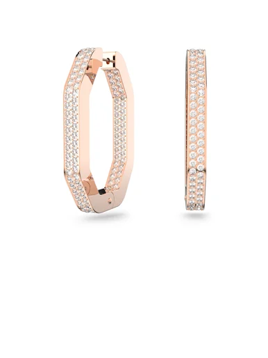 SWAROVSKI Bông Tai Dextera Hoop, Octagon, Pave, Large, White, Rose Gold-Tone Plated