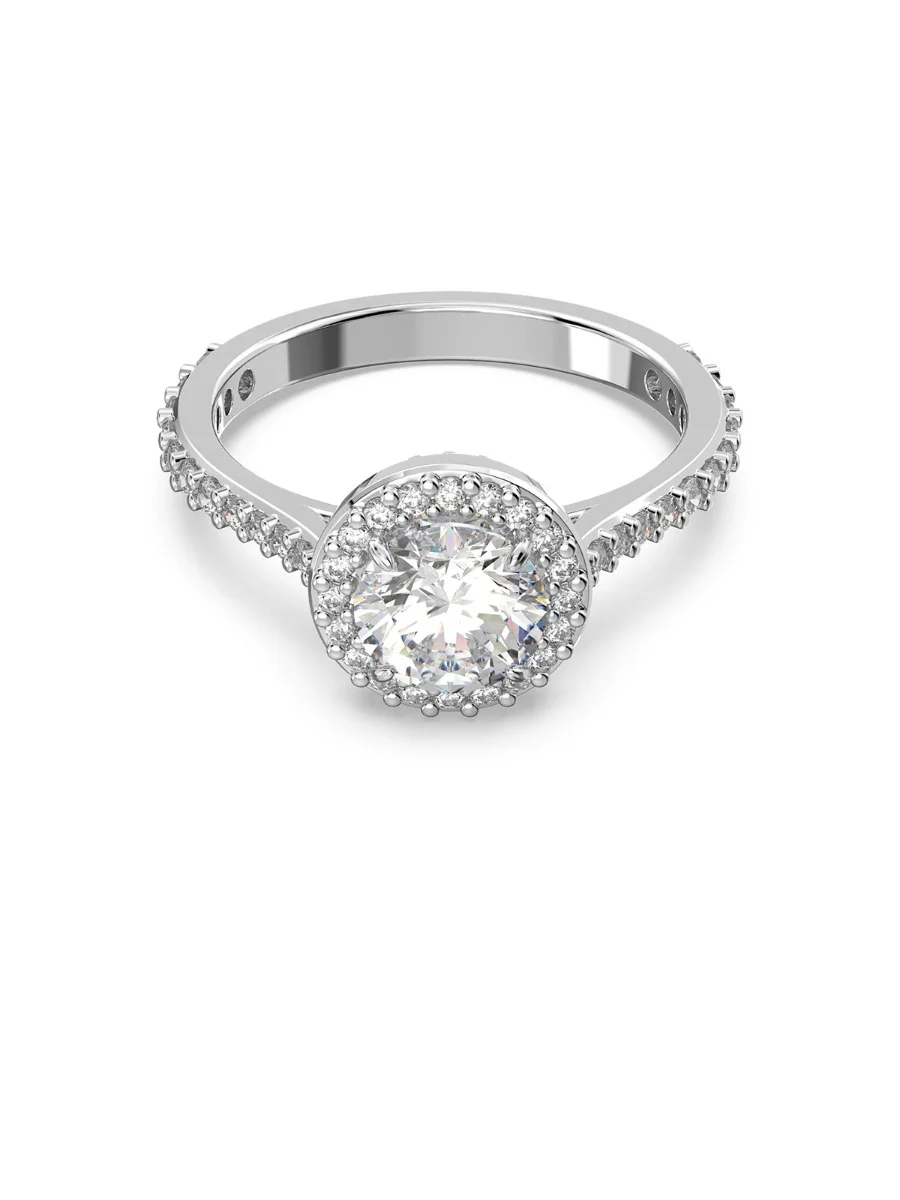 SWAROVSKI Nhẫn Constella Cocktail Round Cut, Pavé, White, Rhodium Plated