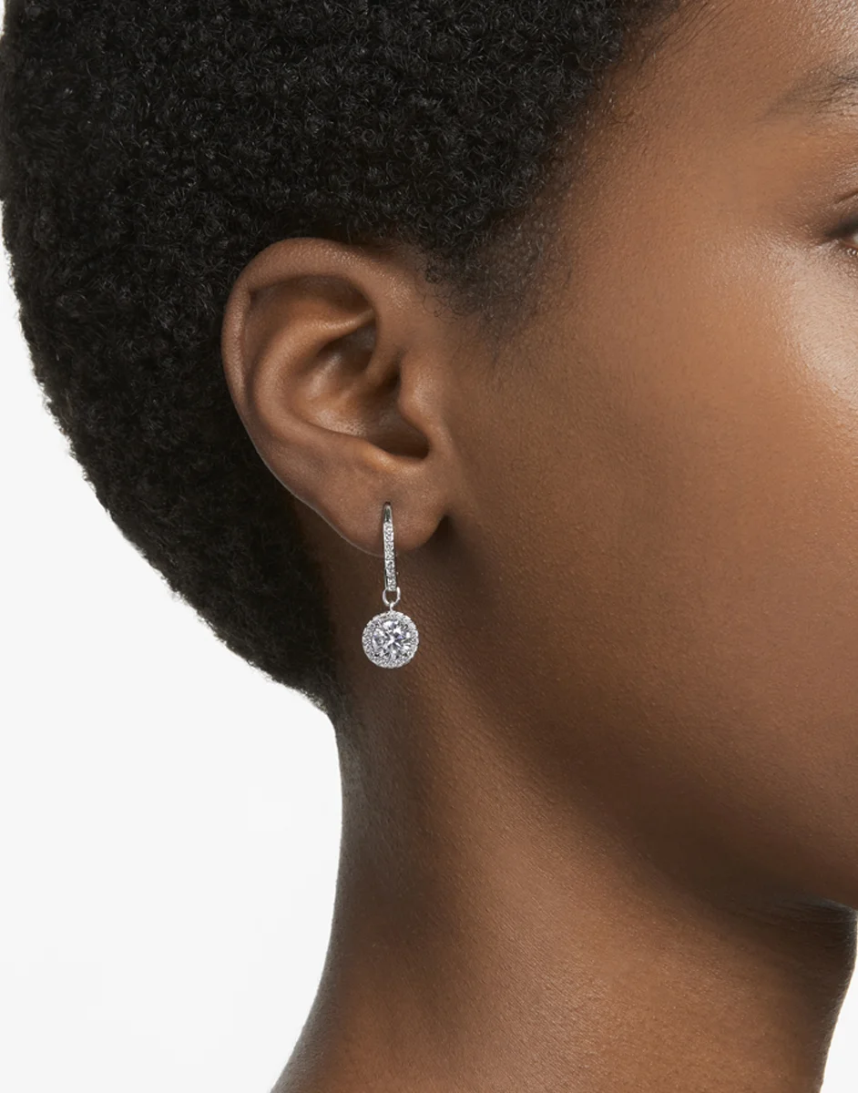 SWAROVSKI Bông Tai Constella Drop, Round Cut, Pavé, White, Rhodium Plated