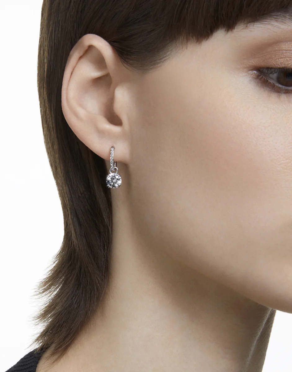 SWAROVSKI Bông Tai Constella Drop, Round Cut, White, Rhodium Plated