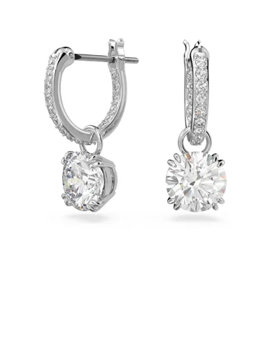 SWAROVSKI Bông Tai Constella Drop, Round Cut, White, Rhodium Plated