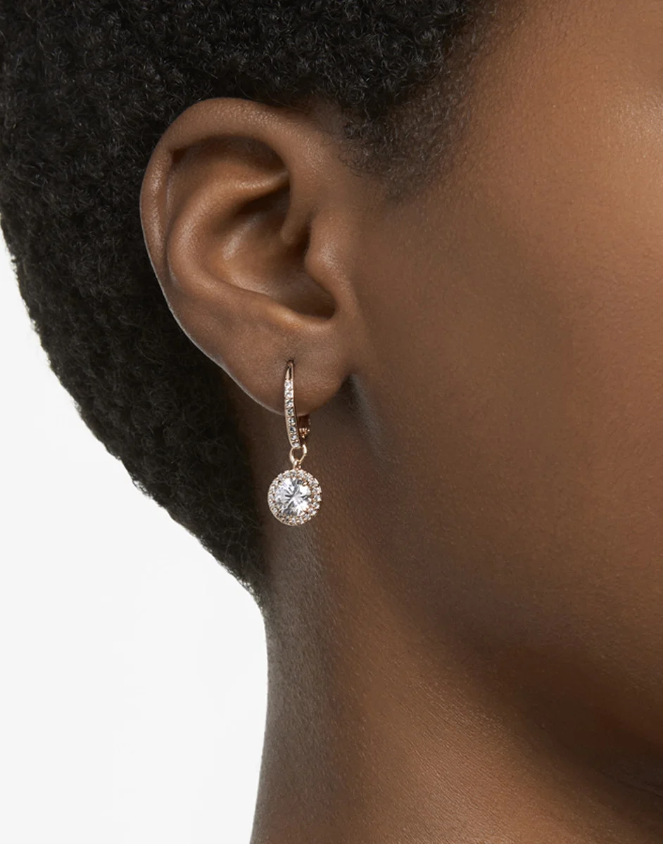 SWAROVSKI Bông Tai Constella Drop, Round Cut, Pavé, White, Rose Gold-Tone Plated