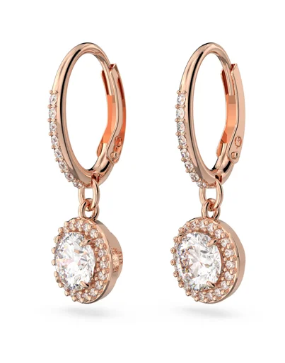 SWAROVSKI Bông Tai Constella Drop, Round Cut, Pavé, White, Rose Gold-Tone Plated