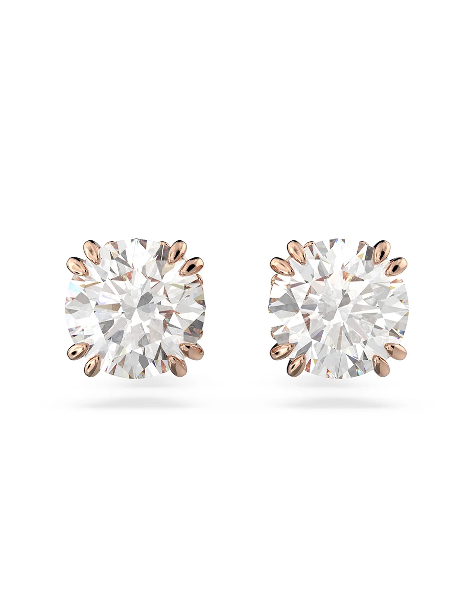 SWAROVSKI Bông Tai Constella Stud, Round Cut, White, Rose Gold-Tone Plated