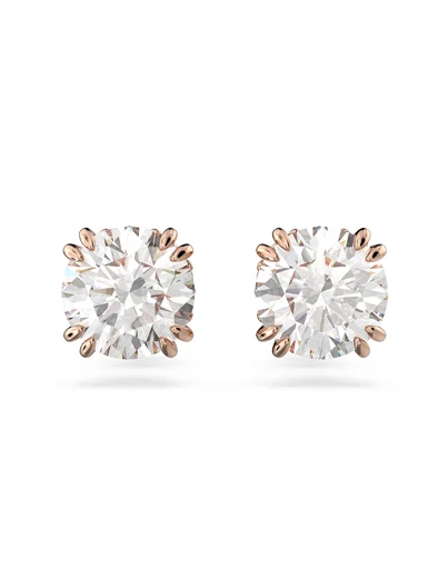 SWAROVSKI Bông Tai Constella Stud, Round Cut, White, Rose Gold-Tone Plated