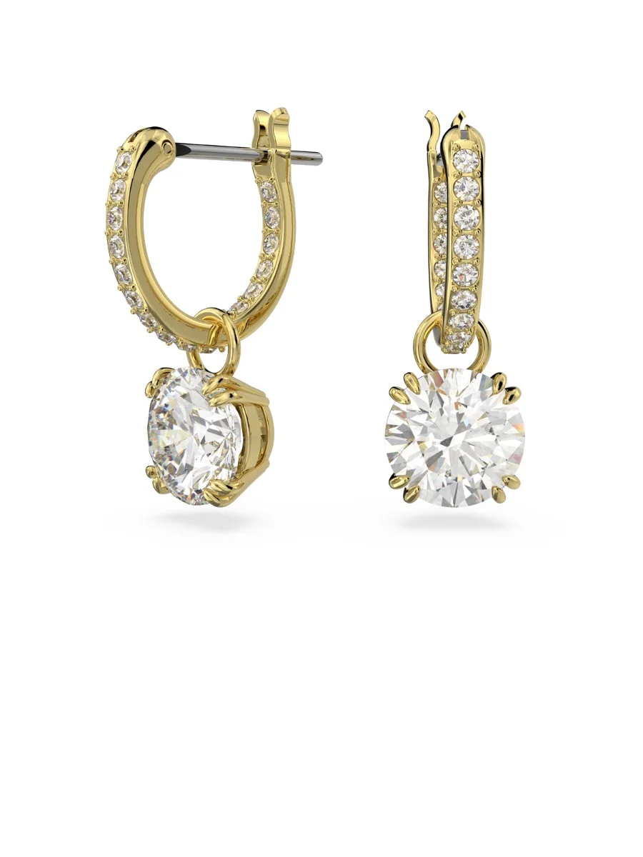SWAROVSKI Bông Tai Constella Drop, Round Cut, White, Gold-Tone Plated