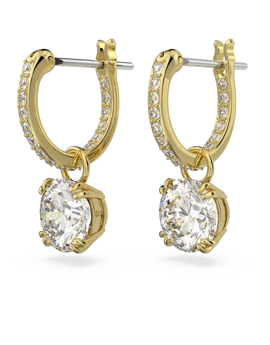SWAROVSKI Bông Tai Constella Drop, Round Cut, White, Gold-Tone Plated