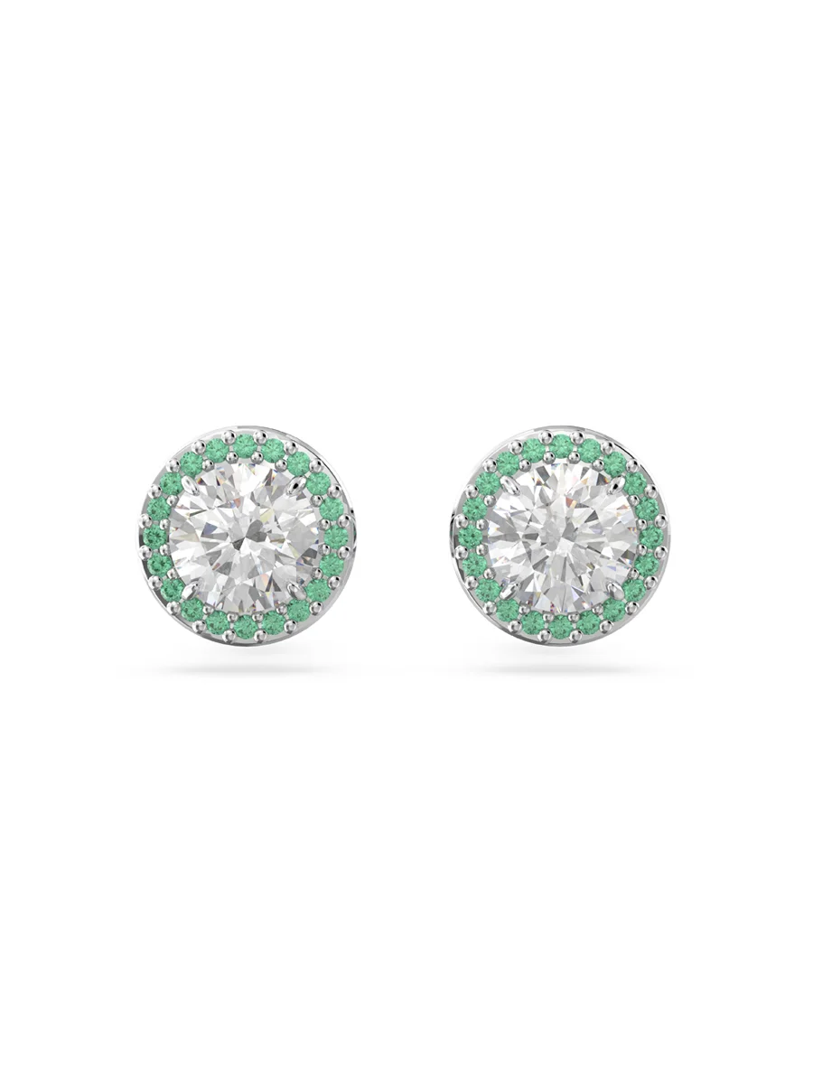 SWAROVSKI Bông Tai Constella Stud, Round Cut, Pavé, Green, Rhodium Plated
