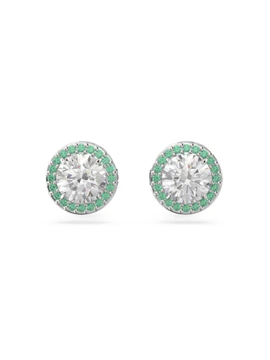 SWAROVSKI Bông Tai Constella Stud, Round Cut, Pavé, Green, Rhodium Plated