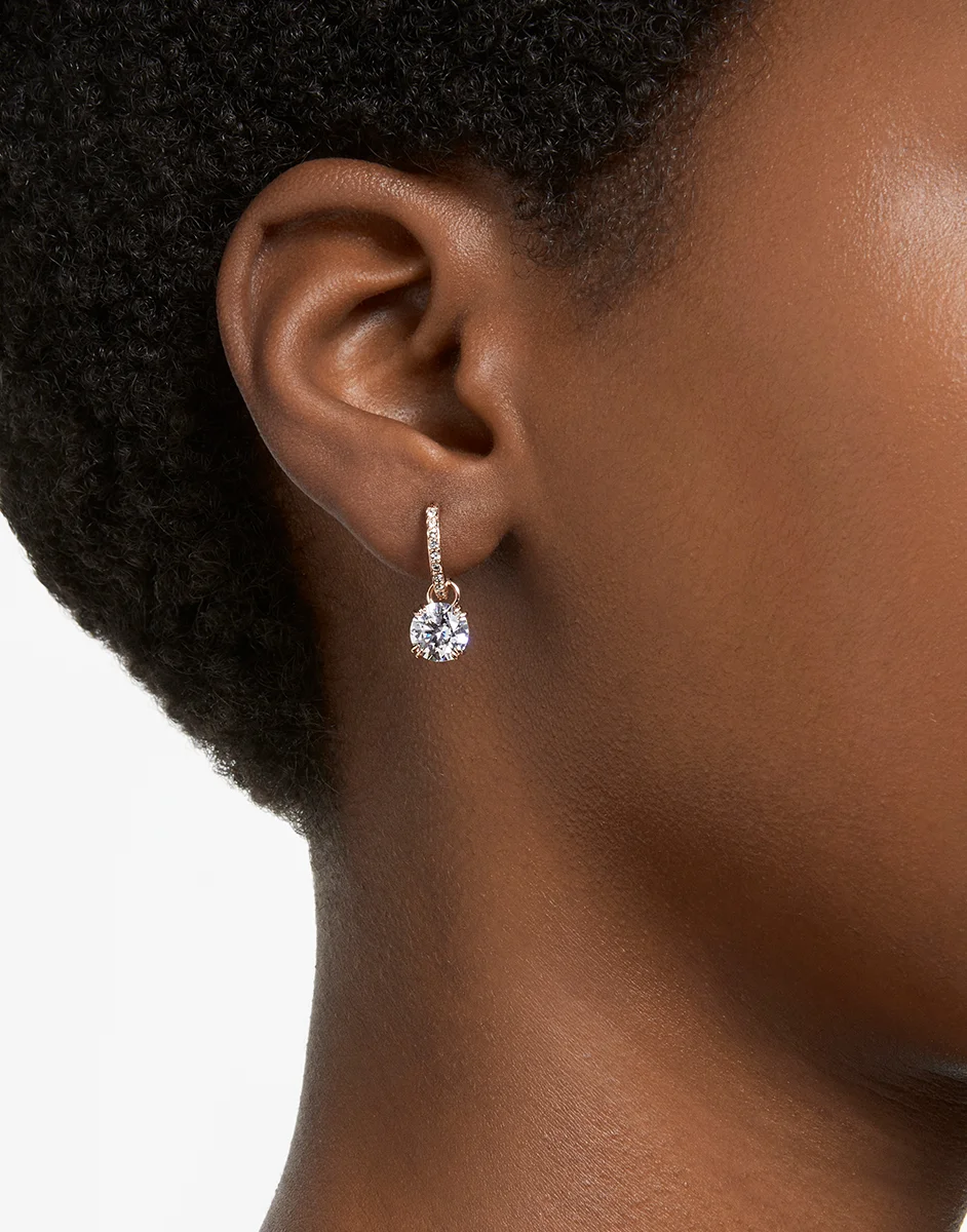 SWAROVSKI Bông Tai Constella Drop, Round Cut, White, Rose Gold-Tone Plated