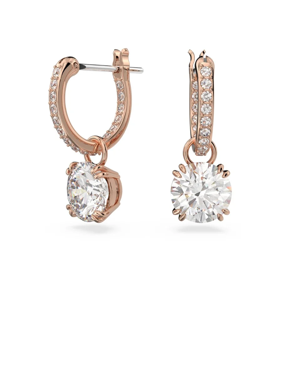 SWAROVSKI Bông Tai Constella Drop, Round Cut, White, Rose Gold-Tone Plated