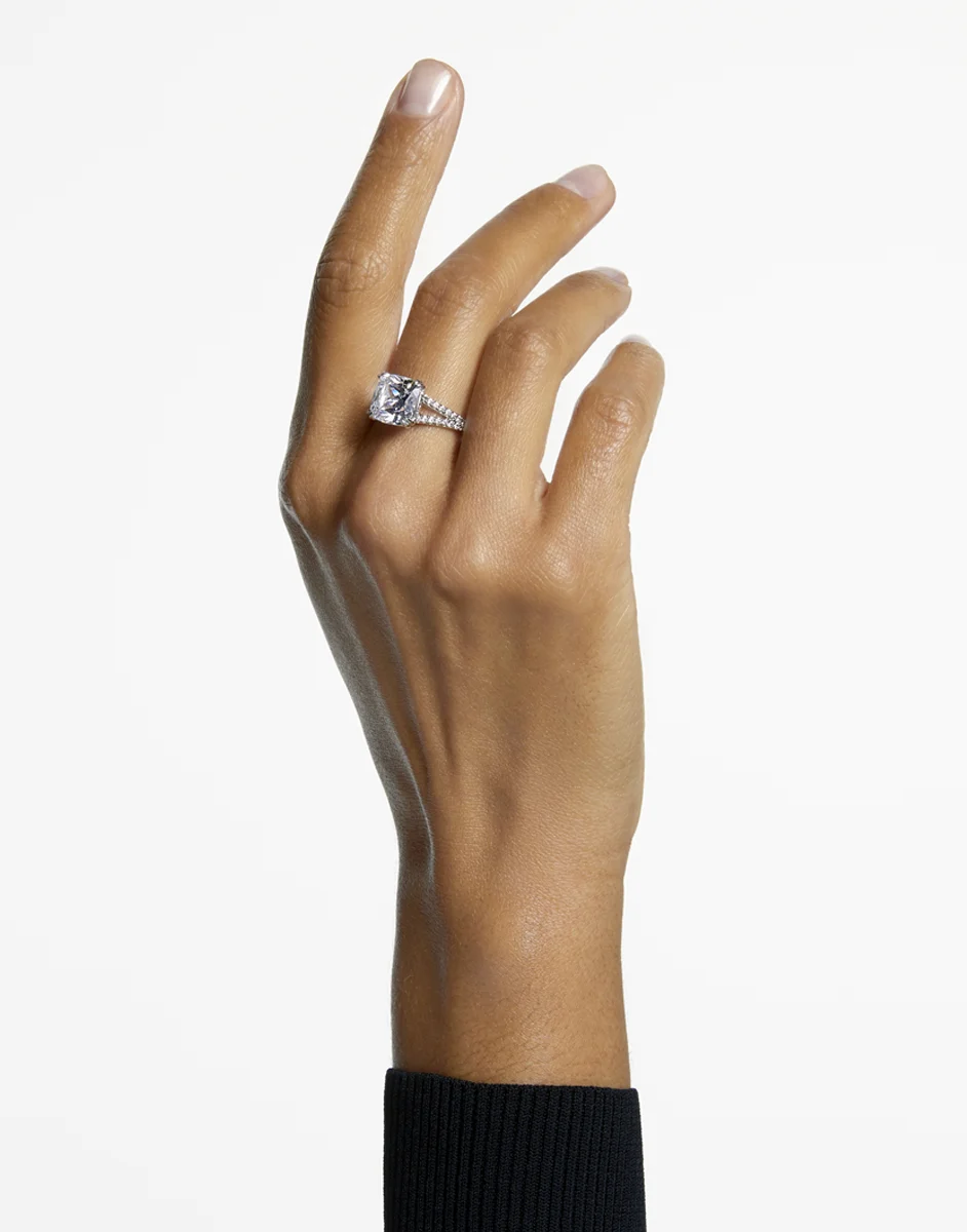 SWAROVSKI Nhẫn Constella Cocktail, Square Cut, Pavé, White, Rhodium Plated