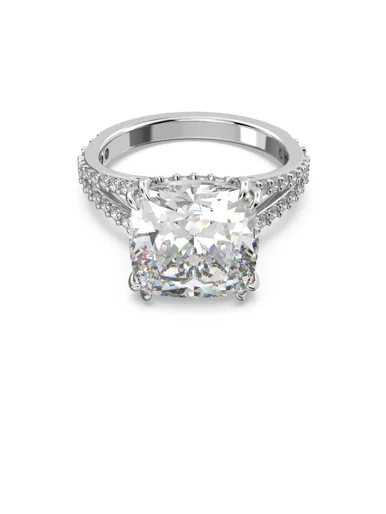 SWAROVSKI Nhẫn Constella Cocktail, Square Cut, Pavé, White, Rhodium Plated