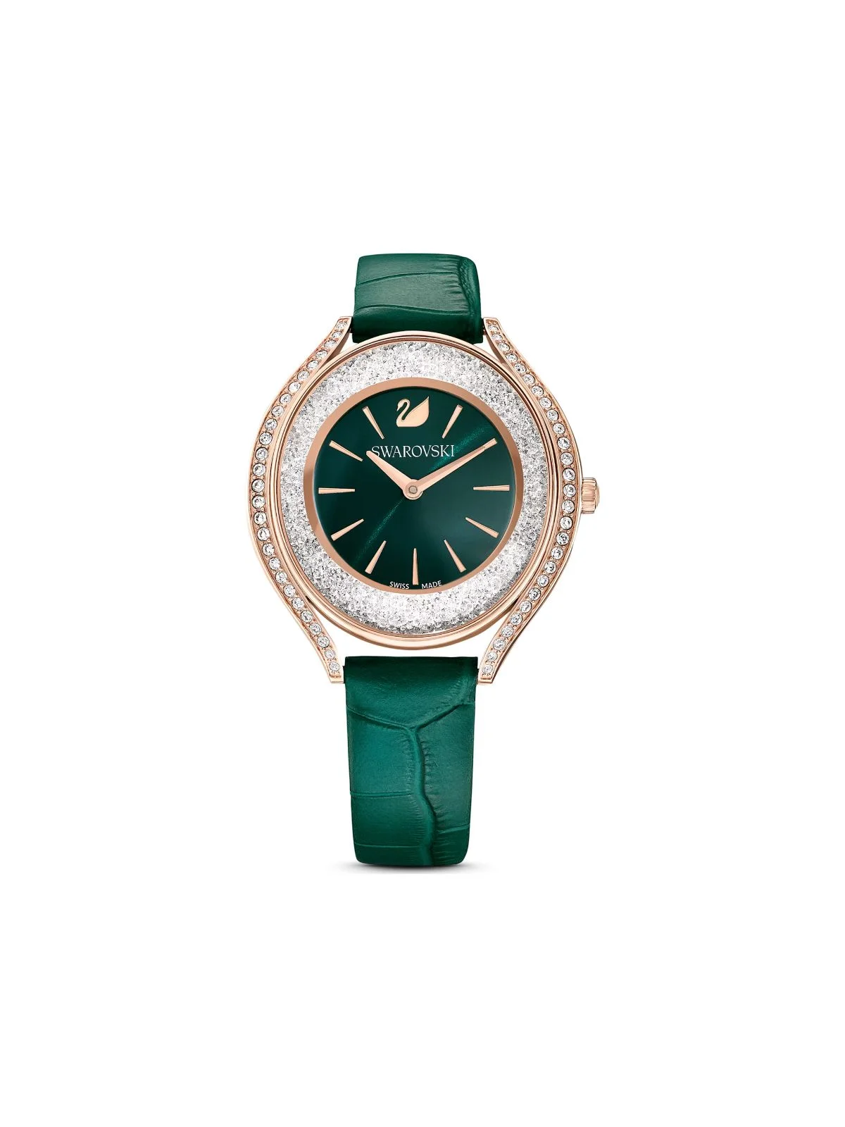 SWAROVSKI Đồng Hồ Crystalline Aura, Leather Strap, Green, Rose Gold-Tone Finish