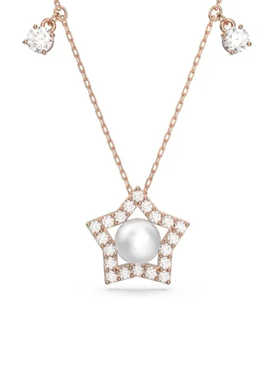 SWAROVSKI Vòng Cổ Stella, Crystal Pearls, Star, White, Rose Gold-Tone Plated