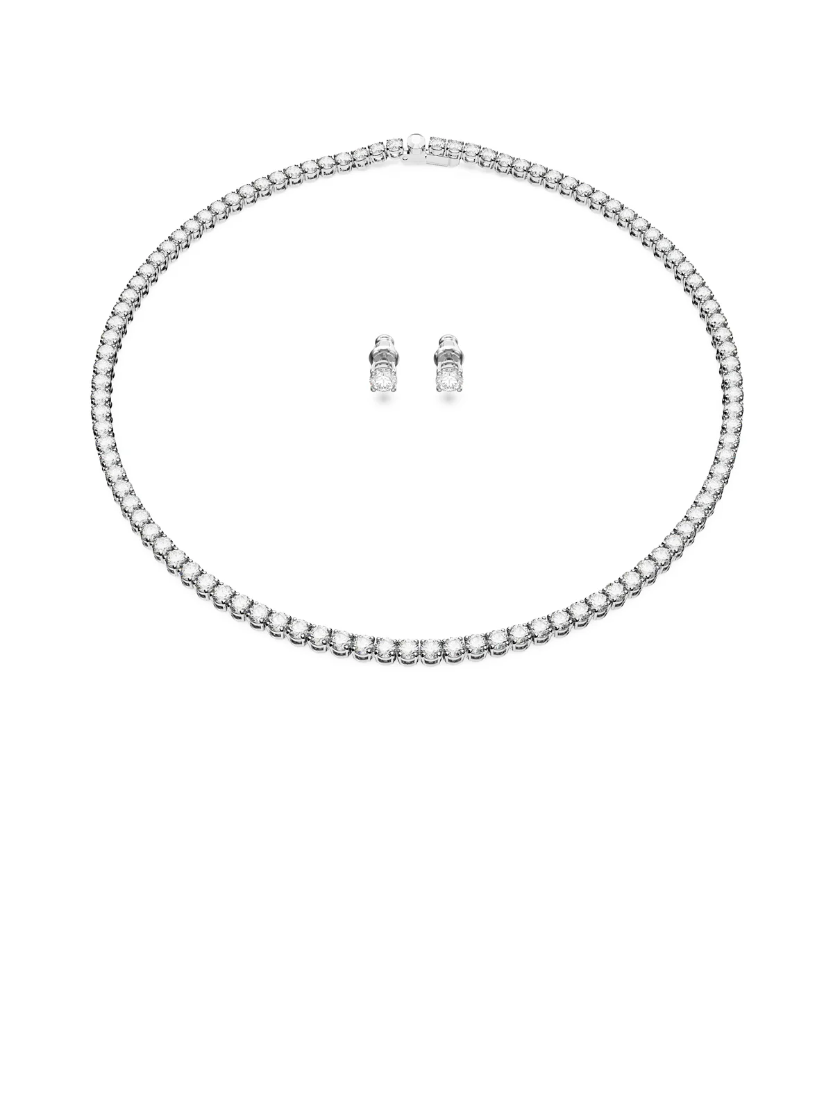 SWAROVSKI Bộ Trang Sức Matrix Tennis, Round Cut, White, Rhodium Plated