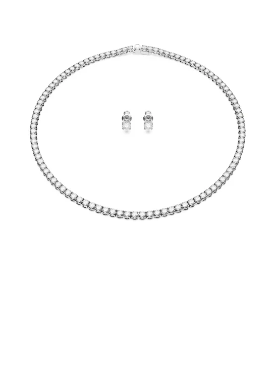SWAROVSKI Bộ Trang Sức Matrix Tennis, Round Cut, White, Rhodium Plated