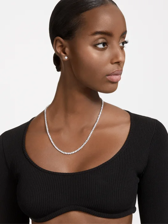 SWAROVSKI Bộ Trang Sức Matrix Tennis, Round Cut, White, Rhodium Plated