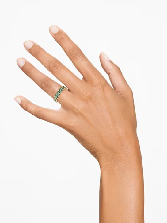 SWAROVSKI Nhẫn Matrix, Baguette Cut, Green, Gold-Tone Plated