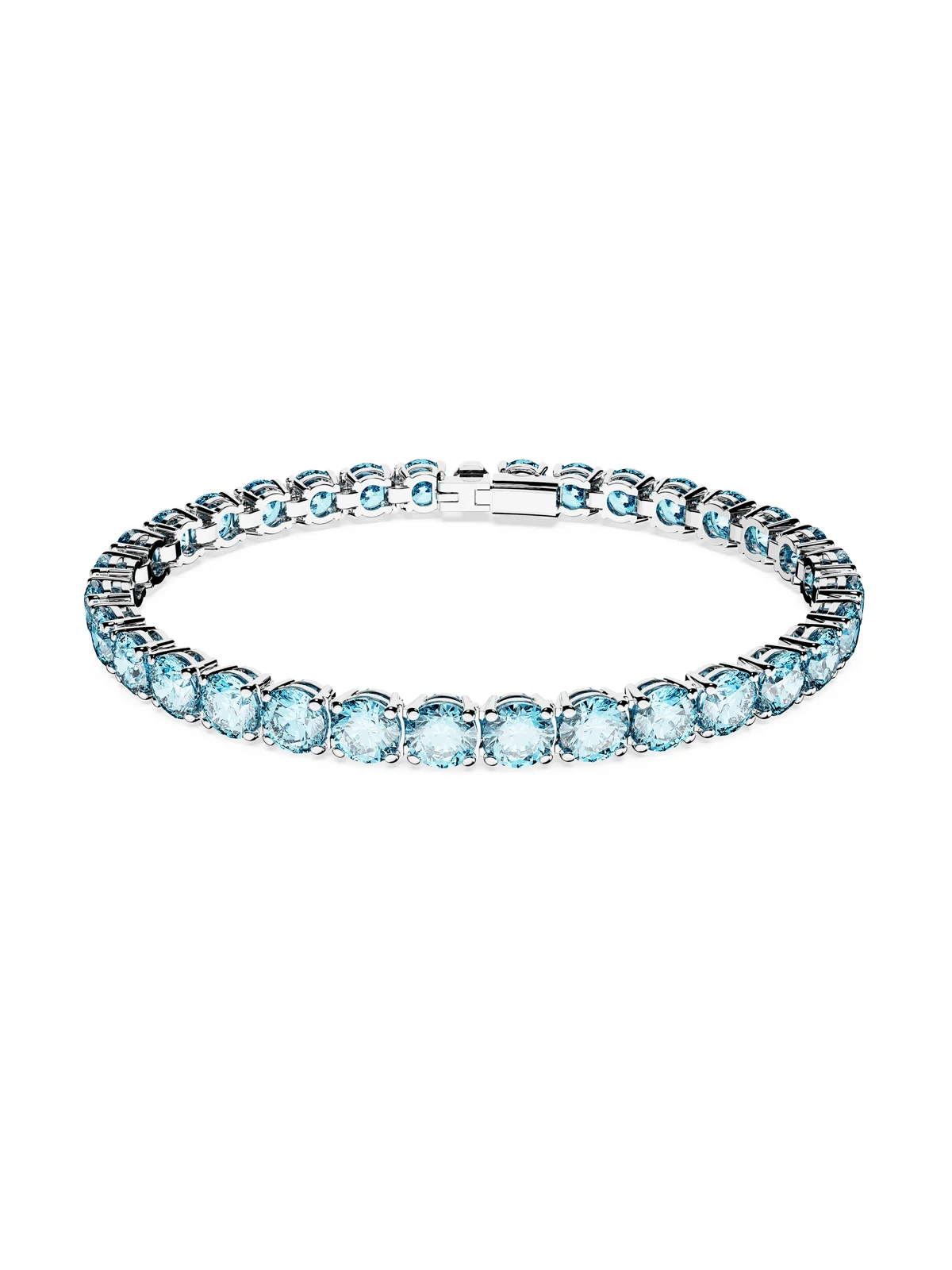 SWAROVSKI Vòng Tay Matrix Tennis , Round Cut, Medium, Blue, Rhodium Plated
