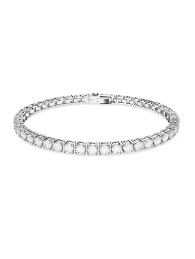 SWAROVSKI Vòng Tay Matrix Tennis , Round Cut, Small, White, Rhodium Plated