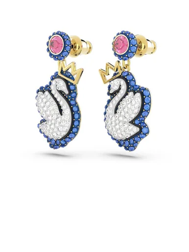 SWAROVSKI Bông Tai Pop Swan Drop, Blue, Gold-Tone Plated