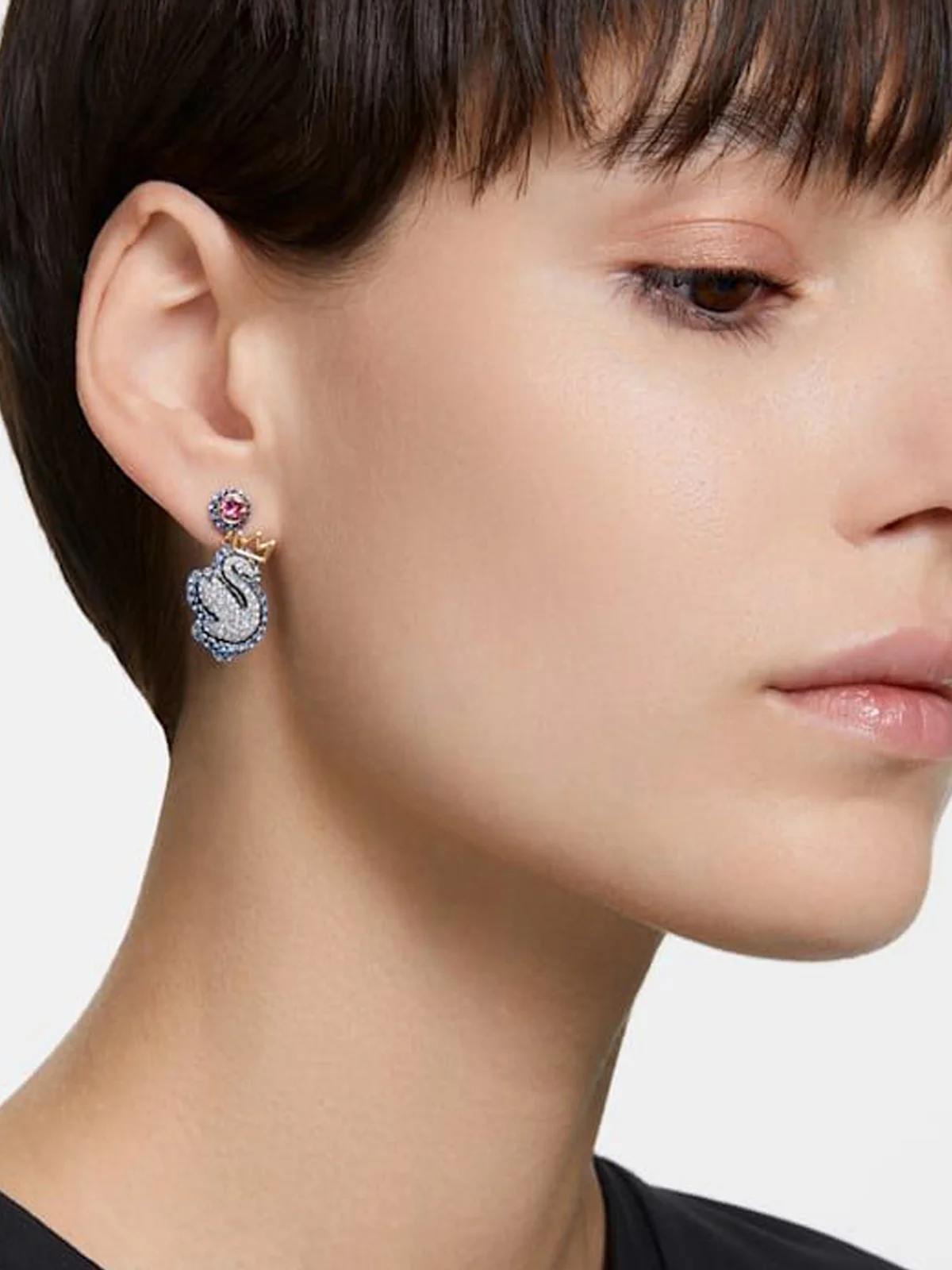 SWAROVSKI Bông Tai Pop Swan Drop, Blue, Gold-Tone Plated
