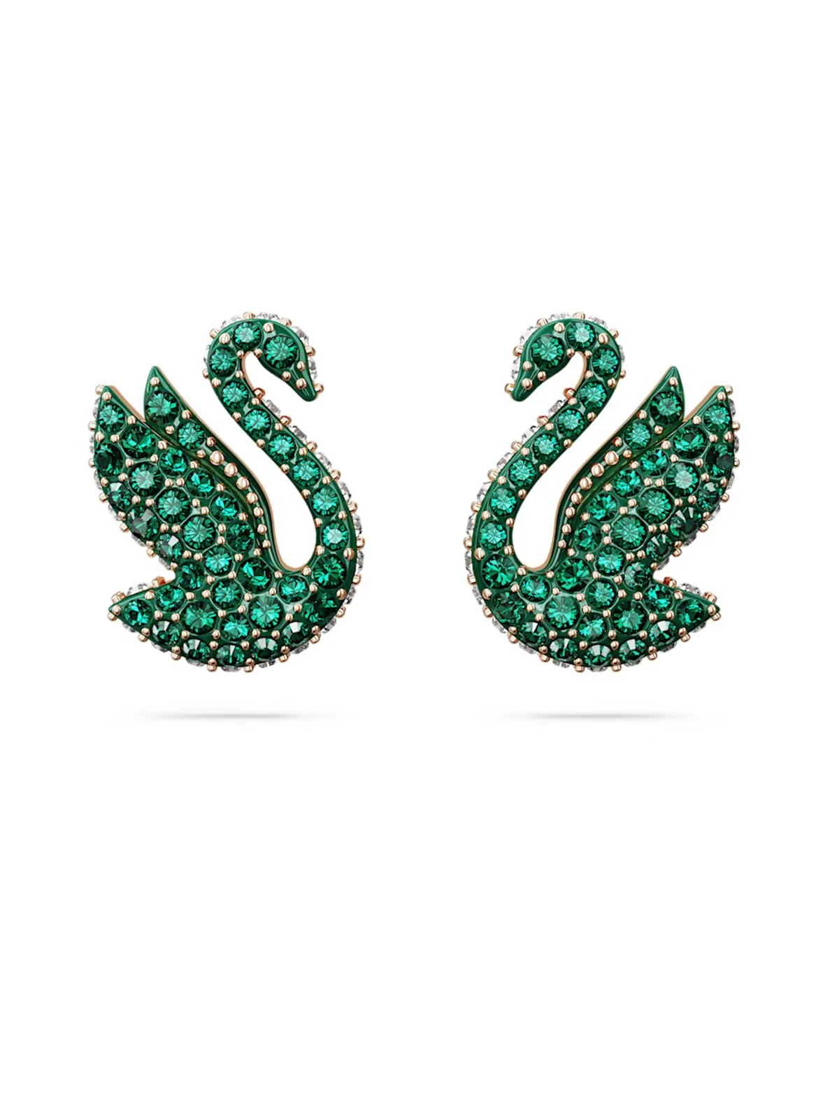Bông Tai Swarovski Iconic Swan Stud, Green, Rose Gold-Tone Plated