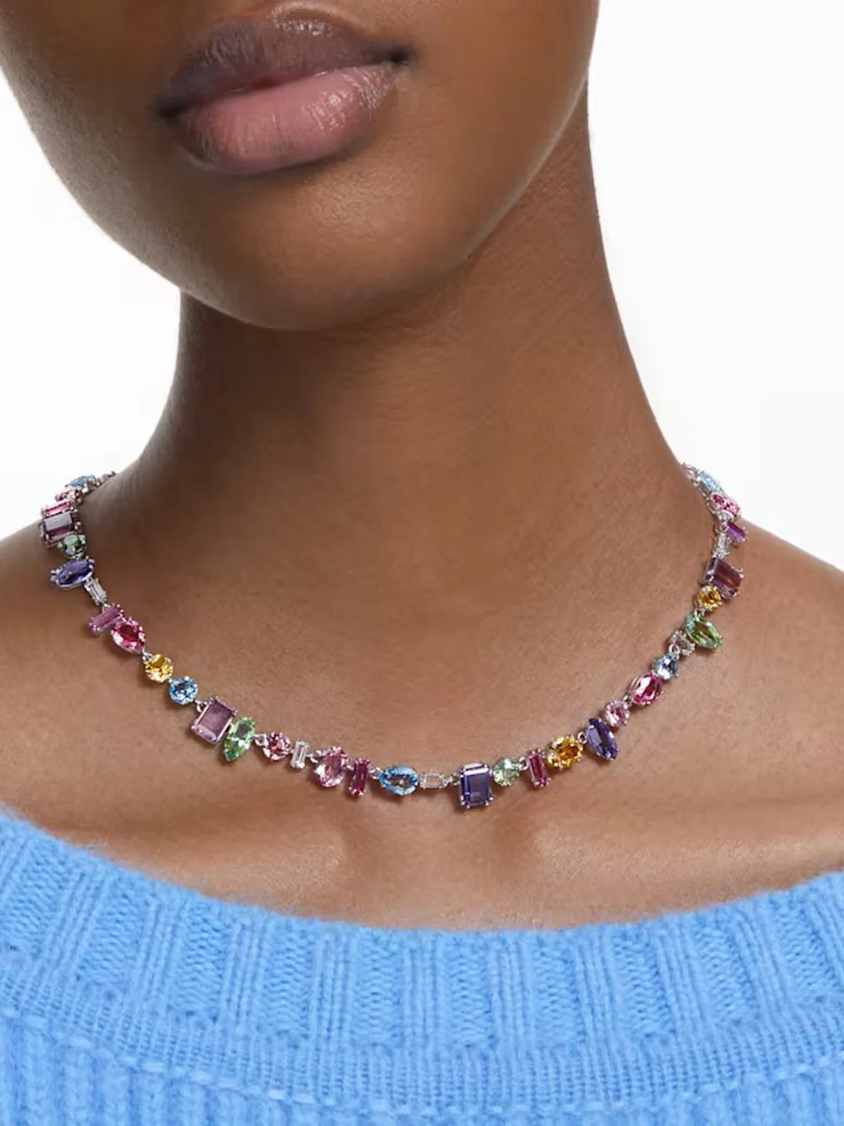 SWAROVSKI Vòng Cổ Gema, Mixed Cuts, Multicolored, Rhodium Plated